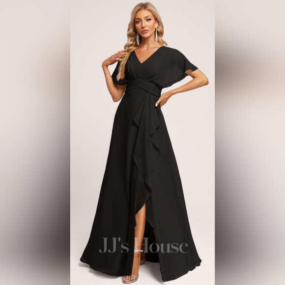 NWT JJ's House Black A-Line V-neck Chiffon Ruffle Dress Zip Womens Size 22 - Picture 11 of 13